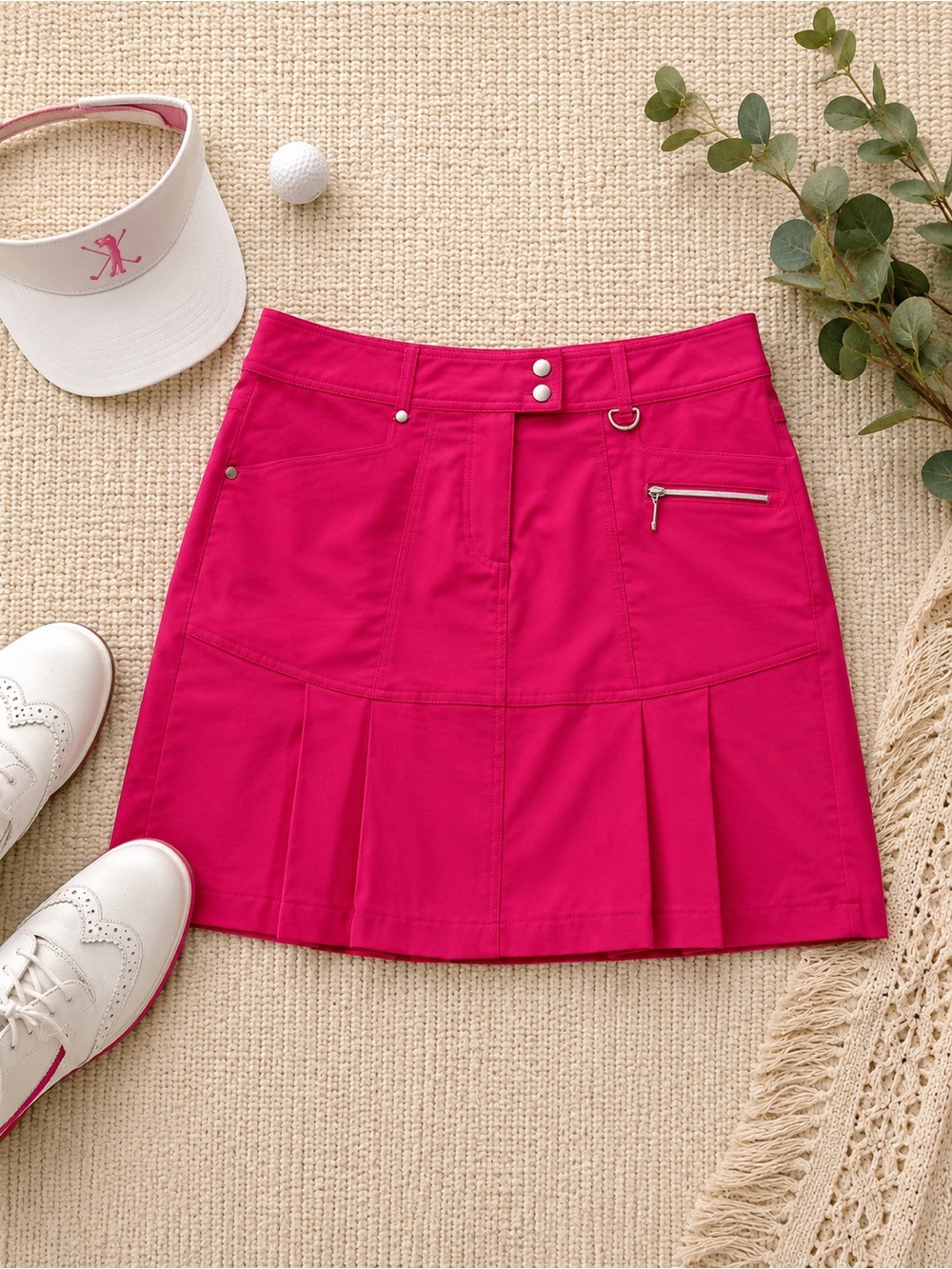 GG Blue Pleated Mini Skirt with Side Zip Pocket Golf Skirt